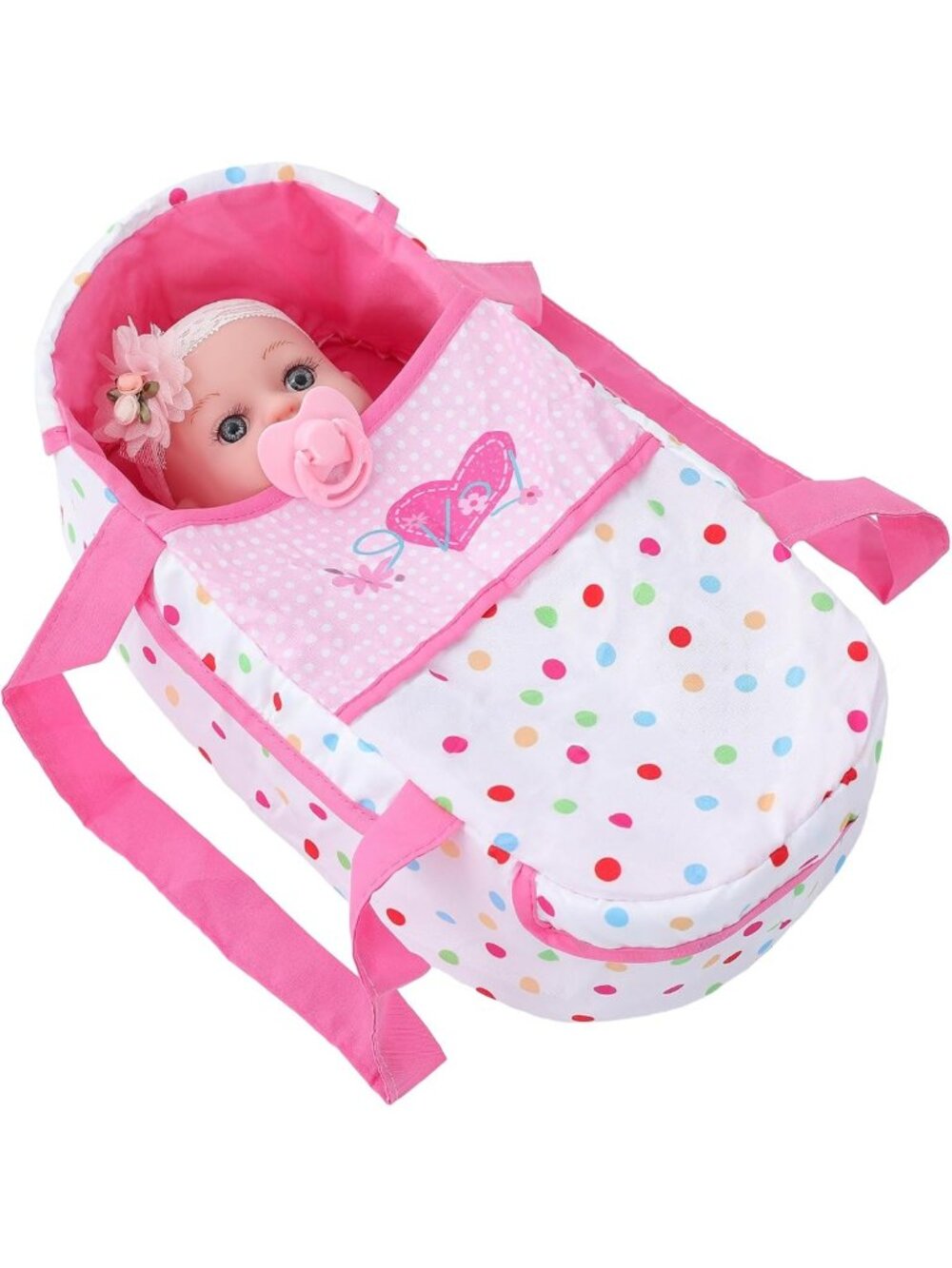 12in Baby Doll with Bassinet Bed Set Bottle Diaper Complete Playset